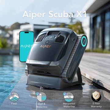 Aiper Scuba X1 Cordless Robotic Pool Cleaner w/ WavePath Navigation & App Control. Floor, Walls, Waterline