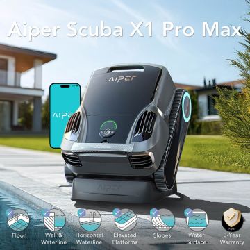 Aiper Scuba X1 Pro Max All-in-One Cordless Robotic Pool Cleaner w/ FlexiPath 2.0 Navigation, Mapping, Intelligent Suction & App Control. Floor, Walls, Waterline, Surface, Elevated Platforms