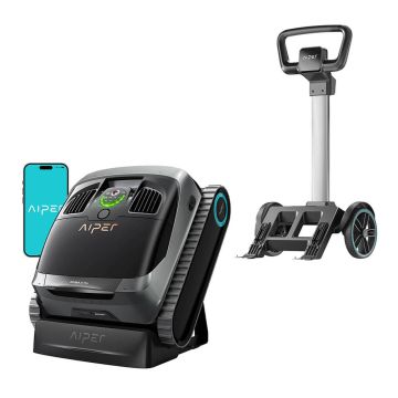 Aiper Scuba X1 Pro Cordless Robotic Pool Cleaner w/ Caddy, FlexiPath Navigation, Mapping, Intelligent Suction & App Control. Floor, Walls, Waterline, Elevated Platforms