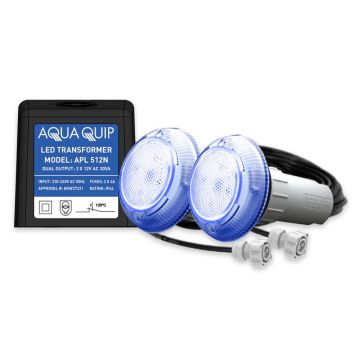 Aqua-Quip EvoFG Series 2 x Blue LED Colour Niche Pool Light w/ Fibreglass Mounting Kit, 20M Cables and Transformer