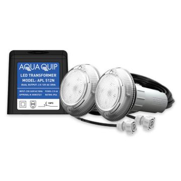 Aqua-Quip EvoFG Series 2 x White LED Colour Niche Pool Light w/ Fibreglass Mounting Kit, 20M Cables and Transformer