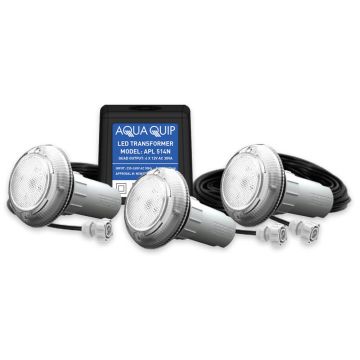 Aqua-Quip EvoFG Series 3 x White LED Colour Niche Pool Light w/ Fibreglass Mounting Kit, 30M Cables and Transformer