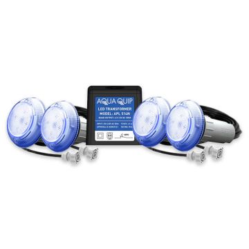 Aqua-Quip EvoFG Series 4 x Blue LED Colour Niche Pool Light w/ Fibreglass Mounting Kit, 20M Cables and Transformer