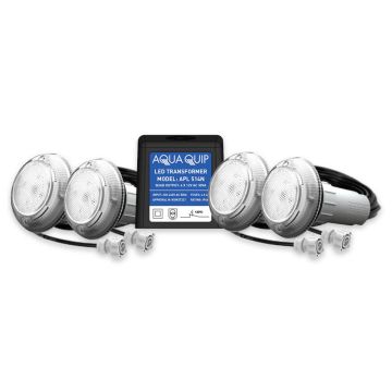 Aqua-Quip EvoFG Series 4 x White LED Colour Niche Pool Light w/ Fibreglass Mounting Kit, 20M Cables and Transformer