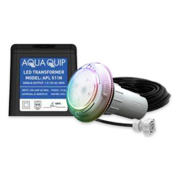 Aqua-Quip EvoFG Series 1 x Multi-Colour PRO RGB+W LED InstaTouch Program Niche Pool Light w/ Fibreglass Mounting Kit, 30M Cable and Transformer