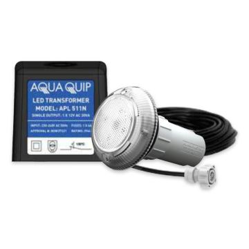 Aqua-Quip EvoFG Series 1 x White LED Colour Niche Pool Light w/ Fibreglass Mounting Kit, 30M Cable and Transformer