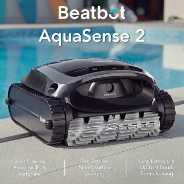 Beatbot AquaSense 2 3-in-1 Cordless Robotic Pool Cleaner w/ Double-Pass Waterline Scrubbing, Smart Water Surface Parking & One-Touch App Retrieval. Floor, Walls, Waterline
