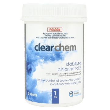 Clearchem Stabilised Chlorine Tabs Tri-Chlor 1kg - Pool Chemical (DG)