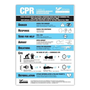 SPASA Australia CPR Resuscitation Chart / Safety Sign for Swimming Pools & Spa