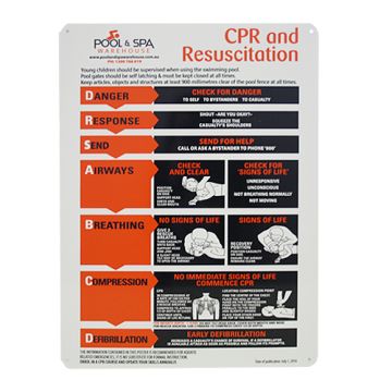 Large, Metallic CPR Resuscitation Chart / Safety Sign for Swimming Pools & Spa