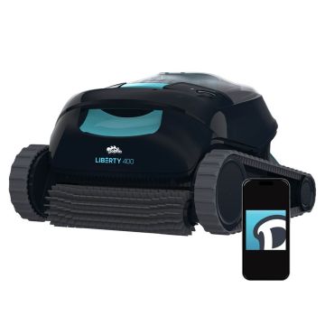 Maytronics Dolphin Liberty 400 Cordless Robotic Pool Cleaner w/ CleverClean Navigation, Interchangeable Fine & Ultra-Fine Filtration, Click-Up Retrieval & App Control. Floor, Walls, Waterline & Sun Ledges