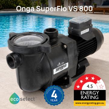 Onga SuperFlo VS 800 Energy Efficient Variable Speed ECO Pool Pump. 4Y Warranty, 4.5 Star Rated, Quiet