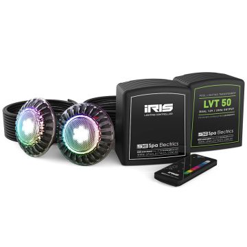 Spa Electrics Atom EMF Series 2 x Multi Plus RGB+W LED Colour Pool Light w/ Fibreglass Mounting Kit, 30M Cable, Dual LV50 Transformer and iRIS Controller