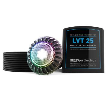 Spa Electrics Atom EMF Series 1 x Multi Plus RGB+W LED Colour Pool Light w/ Fibreglass Mounting Kit, 20M Cable and LV25 Transformer