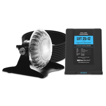 Spa Electrics Atom EMP Series 1 x White LED Colour Pool Light w/ Pond Mounting Kit, 20M Cable and LV25 Transformer