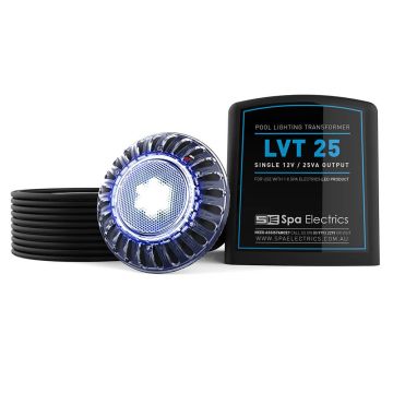 Spa Electrics Atom EMV Series 1 x Blue LED Colour Pool Light w/ Vinyl Mounting Kit, 30M Cable and LV25 Transformer