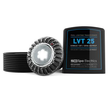 Spa Electrics Atom EMV Series 1 x White LED Colour Pool Light w/ Vinyl Mounting Kit, 30M Cable and LV25 Transformer