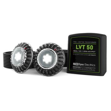 Spa Electrics Atom EMV Series 2 x White LED Colour Pool Light w/ Vinyl Mounting Kit, 30M Cable and Dual LV50 Transformer
