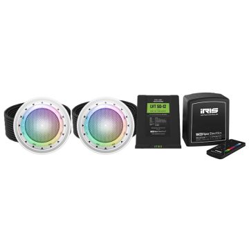 Spa Electrics Photon GKC Series 2 x Multi Plus RGB+W LED Colour Surface Mount Pool Light w/ Concrete Mounting Kit, 30M Cable, Dual LV50 Transformer and iRIS Controller