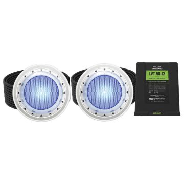 Spa Electrics Photon GKC Series 2 x Blue LED Colour Surface Mount Pool Light w/ Concrete Mounting Kit, 20M Cable and Dual LV50 Transformer