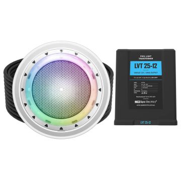 Spa Electrics Photon GKF Series 1 x Multi Plus RGB+W LED Colour Surface Mount Pool Light w/ Fibreglass Mounting Kit, 20M Cable and LV25 Transformer