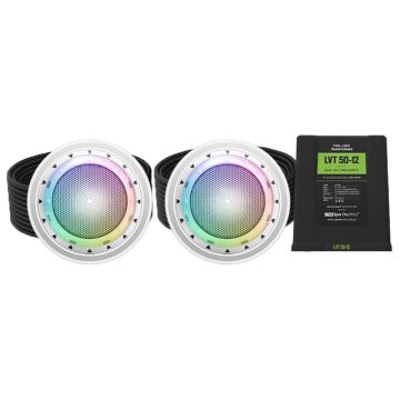 Spa Electrics Photon GKF Series 2 x Multi RGB LED Colour Surface Mount Pool Light w/ Fibreglass Mounting Kit, 20M Cable and Dual LV50 Transformer