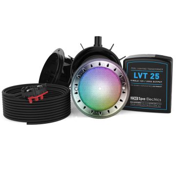 Spa Electrics Quantum WNC Series 1 x Multi Plus RGB+W LED Colour Pool Light w/ Concrete Mounting Kit, 20M Cable and LV25 Transformer