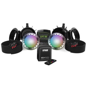 Spa Electrics Quantum WNC Series 2 x Multi Plus RGB+W LED Colour Pool Light w/ Concrete Mounting Kit, 30M Cable, Dual LV50 Transformer, and iRIS Controller