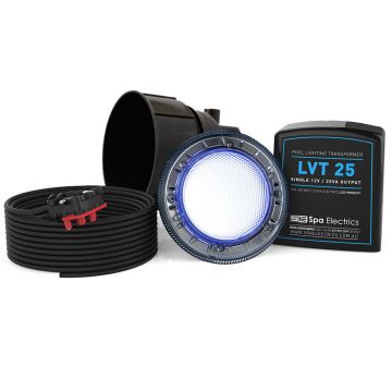 Spa Electrics Quantum WNF Series 1 x Blue LED Colour Pool Light w/ Fibreglass Mounting Kit, 20M Cable and LV25 Transformer
