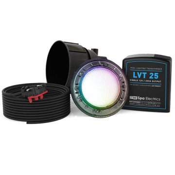 Spa Electrics Quantum WNF Series 1 x Multi RGB LED Colour Pool Light w/ Fibreglass Mounting Kit, 20M Cable and LV25 Transformer