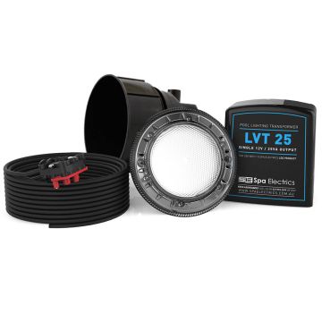 Spa Electrics Quantum WNF Series 1 x White LED Colour Pool Light w/ Fibreglass Mounting Kit, 20M Cable and LV25 Transformer