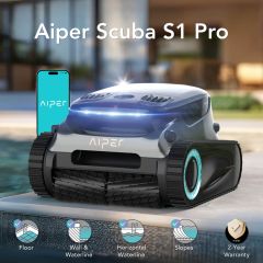 Aiper Scuba S1 Pro Cordless Robotic Pool Cleaner (2025 Upgraded) w/ Dual Stage Filtration, WavePath Navigation & App Control. Floor, Walls, Waterline