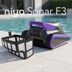 Maytronics Niya Sonar F3 - Sonar 30 Cordless Robotic Pool Cleaner w/ 150 Micron Fine Net Filter Basket. Floor, Wall, Waterline