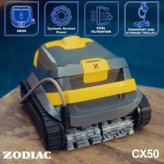 Zodiac CX50 Robotic Pool Cleaner w/Caddy & Dual Stage Filtration. Floor, Wall, Waterline