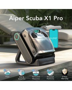 Aiper Scuba X1 Pro Cordless Robotic Pool Cleaner w/ FlexiPath Navigation, Mapping, Intelligent Suction & App Control. Floor, Walls, Waterline, Elevated Platforms