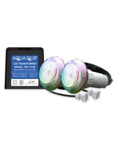 Aqua-Quip EvoFG Series 2 x Multi-Colour PRO RGB+W LED InstaTouch Program Niche Pool Light w/ Fibreglass Mounting Kit, 20M Cables and Transformer
