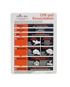 Large, Metallic CPR Resuscitation Chart / Safety Sign for Swimming Pools & Spa