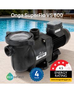 Onga SuperFlo VS 800 Energy Efficient Variable Speed ECO Pool Pump. 4Y Warranty, 4.5 Star Rated, Quiet
