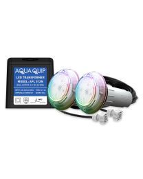 Aqua-Quip EvoFG Series 2 x Multi-Colour PRO RGB+W LED InstaTouch Program Niche Pool Light w/ Fibreglass Mounting Kit, 30M Cables and Transformer