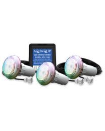 Aqua-Quip EvoFG Series 3 x Multi-Colour PRO RGB+W LED InstaTouch Program Niche Pool Light w/ Fibreglass Mounting Kit, 30M Cables and Transformer