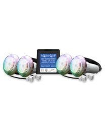 Aqua-Quip EvoFG Series 4 x Multi-Colour PRO RGB+W LED InstaTouch Program Niche Pool Light w/ Fibreglass Mounting Kit, 30M Cables and Transformer
