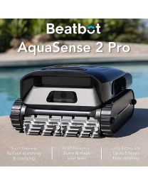 Beatbot AquaSense 2 Pro 5-in-1 Cordless Robotic Pool Cleaner w/ ClearWater Clarifying, Double-Pass Waterline Scrubbing, Smart Water Surface Parking & One-Touch App Retrieval. Floor, Walls, Waterline, Surface
