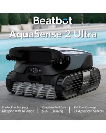 Beatbot AquaSense 2 Ultra AI-Powered 5-in-1 Cordless Robotic Pool Cleaner w/ HybridSense Pool Mapping, ClearWater Clarifying, Double-Pass Waterline Scrubbing, Smart Water Surface Parking & One-Touch App Retrieval. Floor, Walls, Waterline, Surface