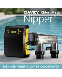 Davey ChloroMatic Nipper DNP35C Self-Cleaning Salt and Mineral Water Chlorinator w/ Timer & Battery Backup