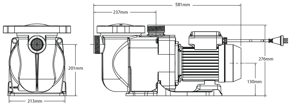Onga SuperFlo VS 800 pump dimensions diagram