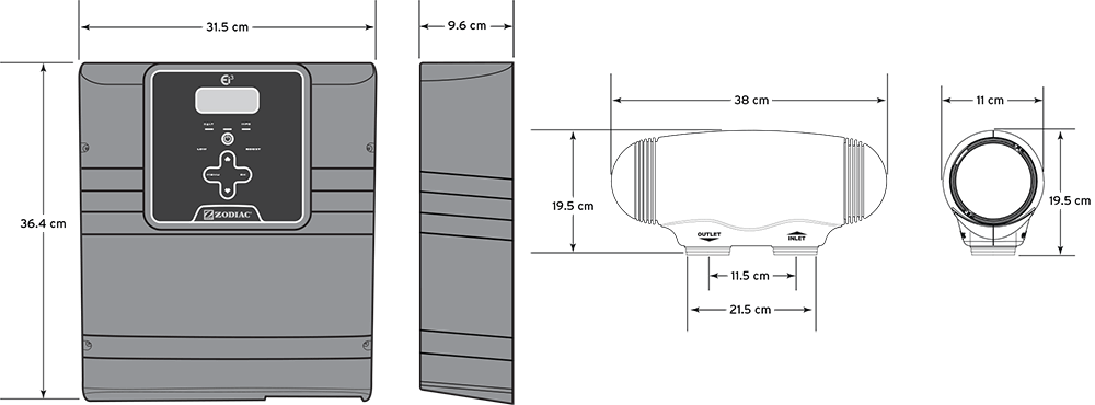 Zodiac Ei3: Controller and Cell Dimensions