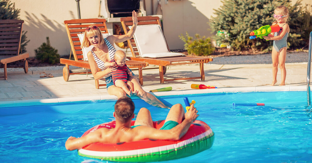 Family enjoying time by the pool