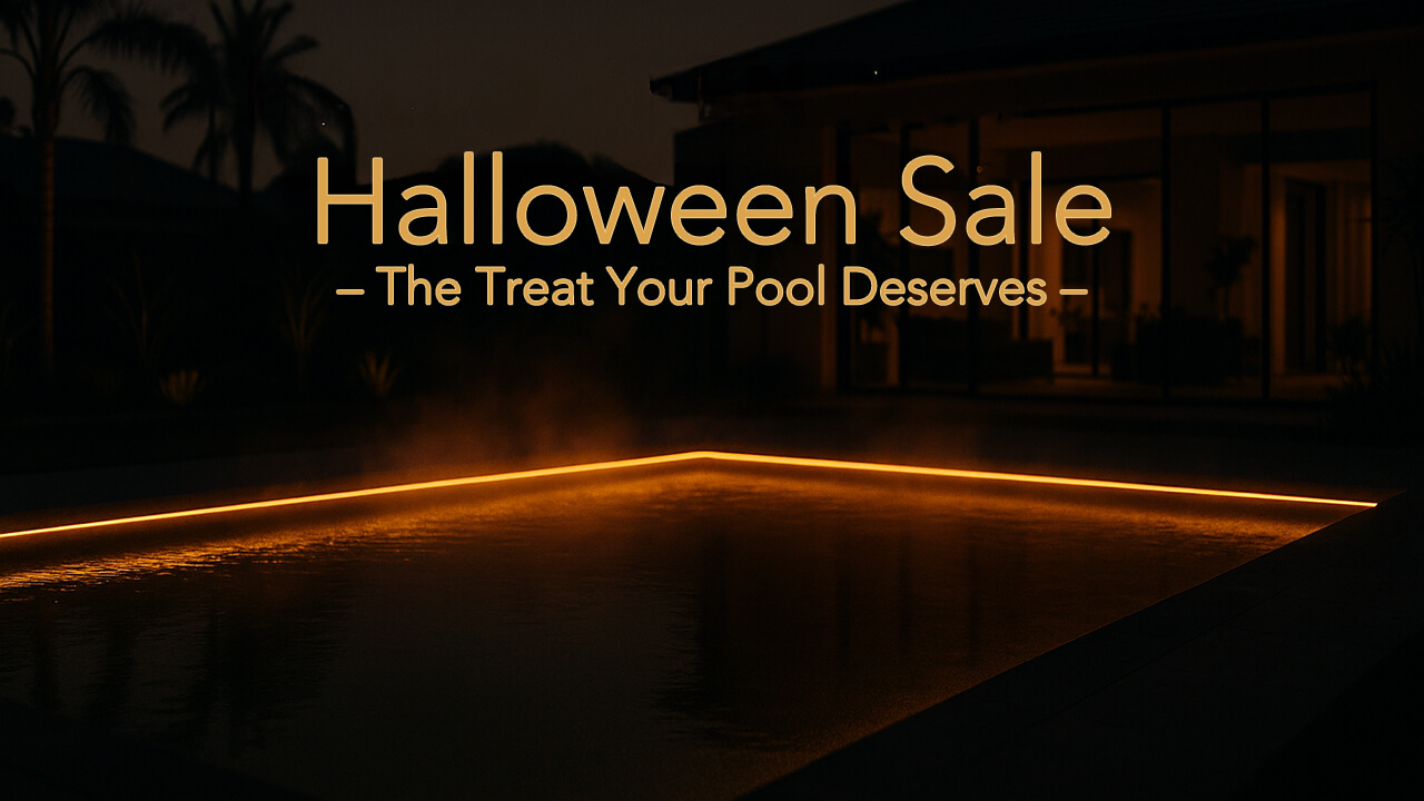 Moody night pool scene with warm lighting