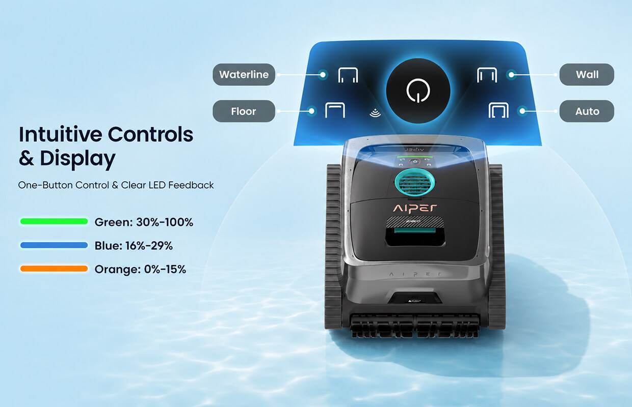 Aiper Scuba S3 simple LED display and onboard controls