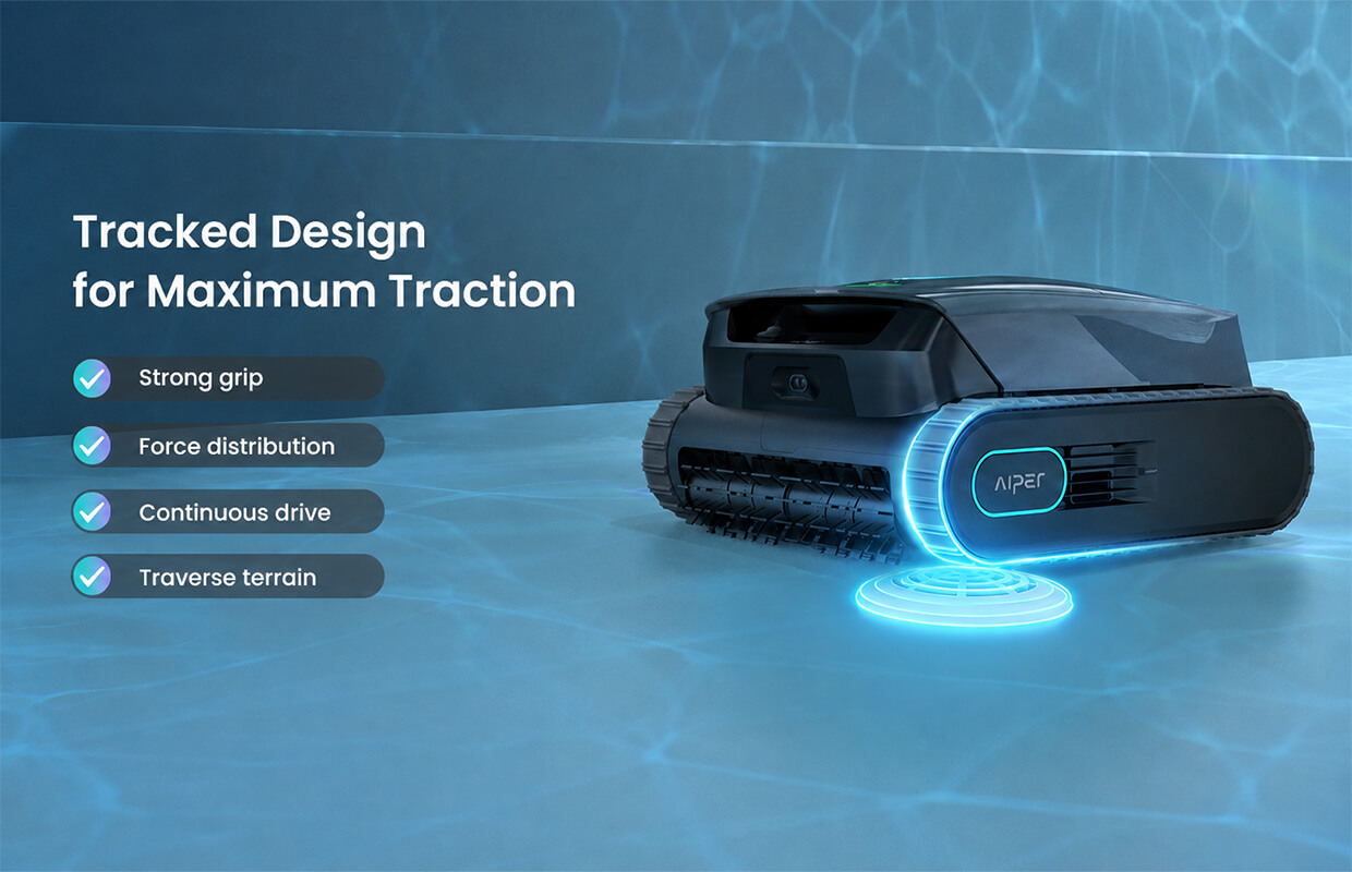 Aiper Scuba S3 tracked design for strong traction and continuous drive
